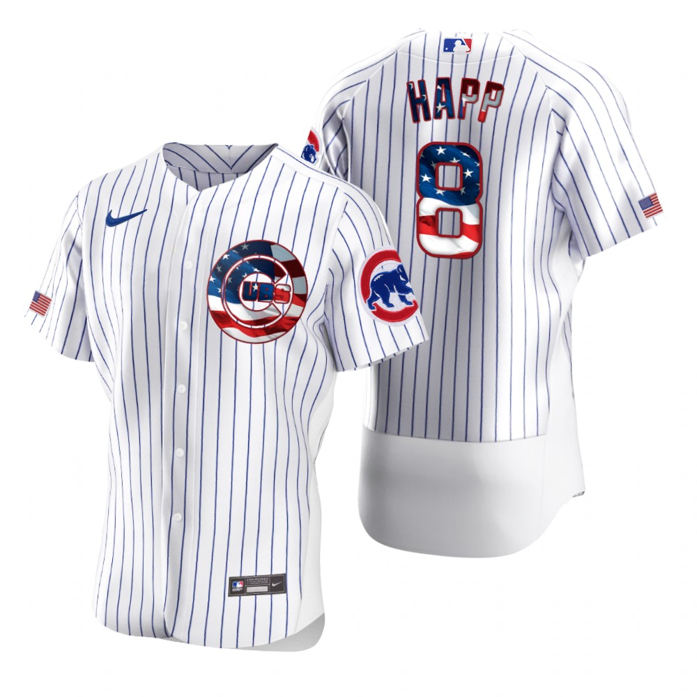 Chicago Cubs #8 Ian Happ Men Nike White Fluttering USA Flag Limited Edition Authentic MLB Jersey->chicago cubs->MLB Jersey